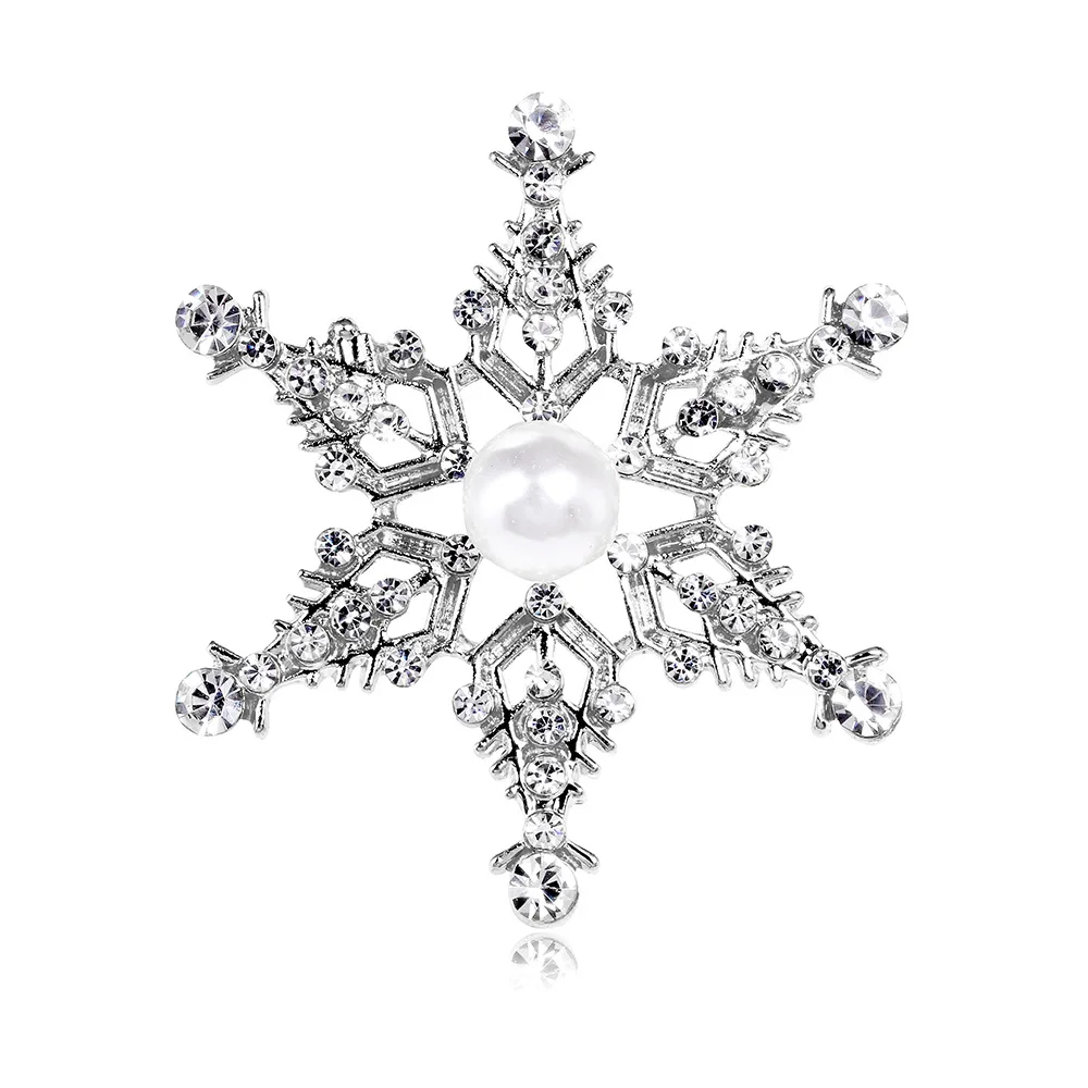 Christmas Snowflake Brooches Pins 2-color Rhinestone New Year Winter Flower Brooch Fashion Jewelry Gifts