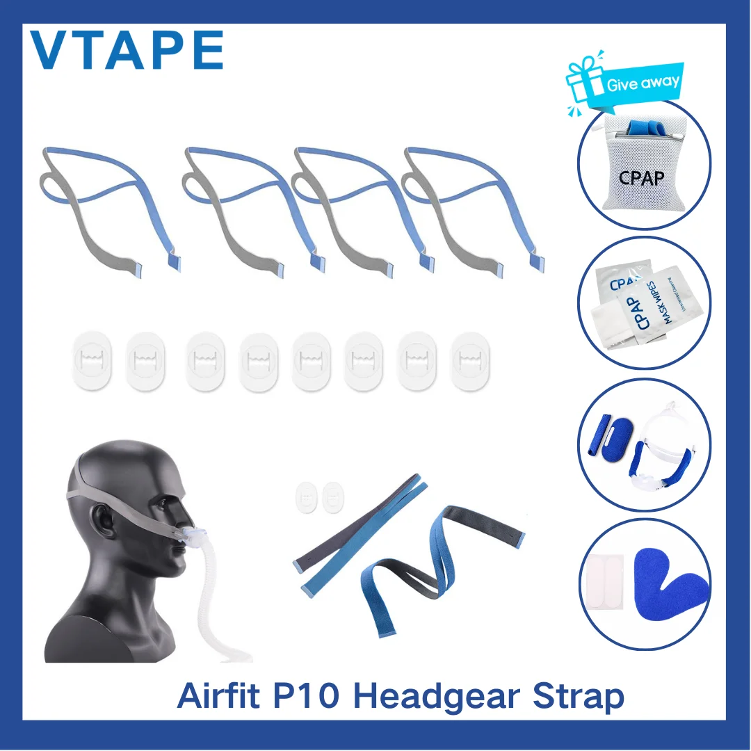 Replacement Headgear Compatible with P10 Nasal Pillow Mask Straps Included 4 Super Elastic Straps and 8 Adjustment Clips(4 Pack)