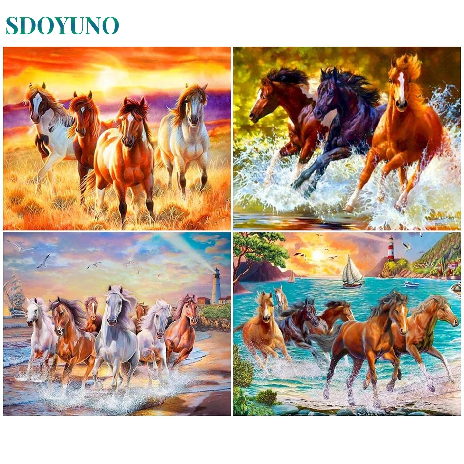 

SDOYUNO 20x30cm Coloring By Number Animal Horse Kit For Adults Pictures By Number HandPainted For Home Decor Wall Art Gift