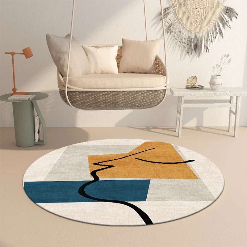 Nordic Style Round Rug – Abstract Soft Accent for Bedroom & Living Room Decor