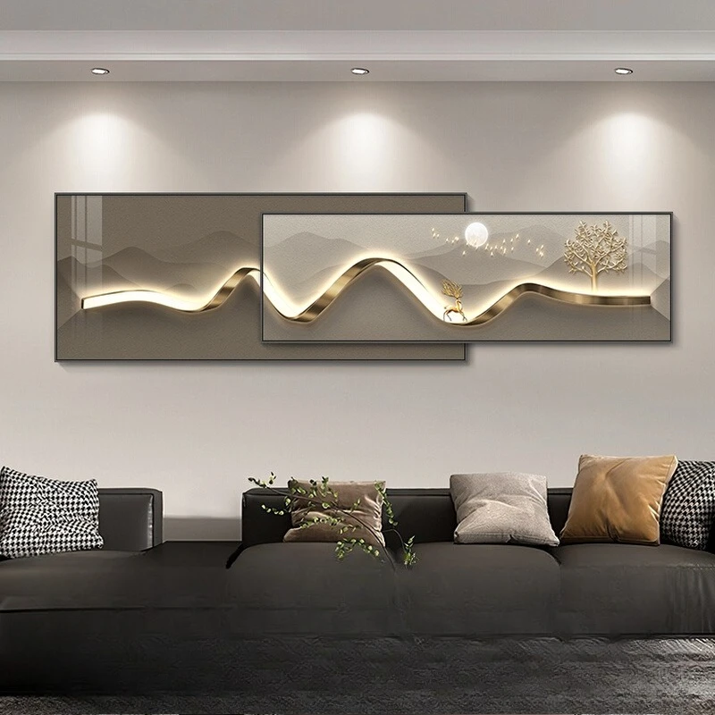 

Living room decorative painting modern light luxury sofa background wall superimposed high-end wall painting