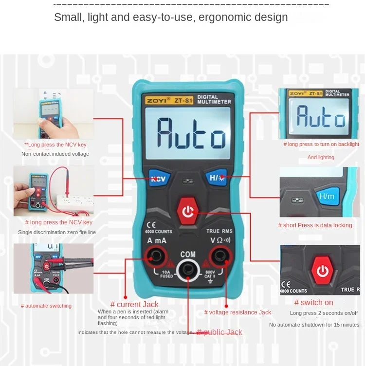 ZT-S1 Intelligente Digitale Multimeter Volautomatische Capacitieve Huidige Meter Multimeter