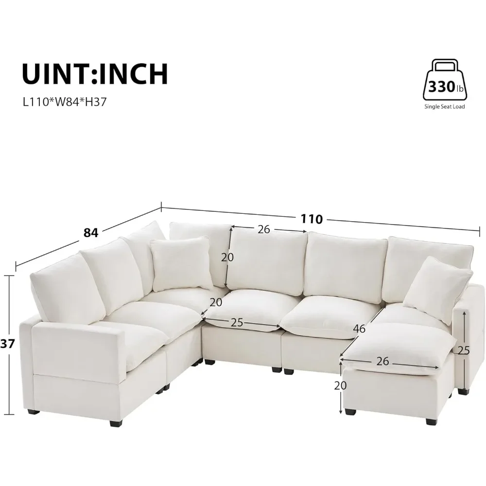 Modern 7 Seater Sectional Couch Set with 2 Pillows for Living Room Bedroom Apartment Office