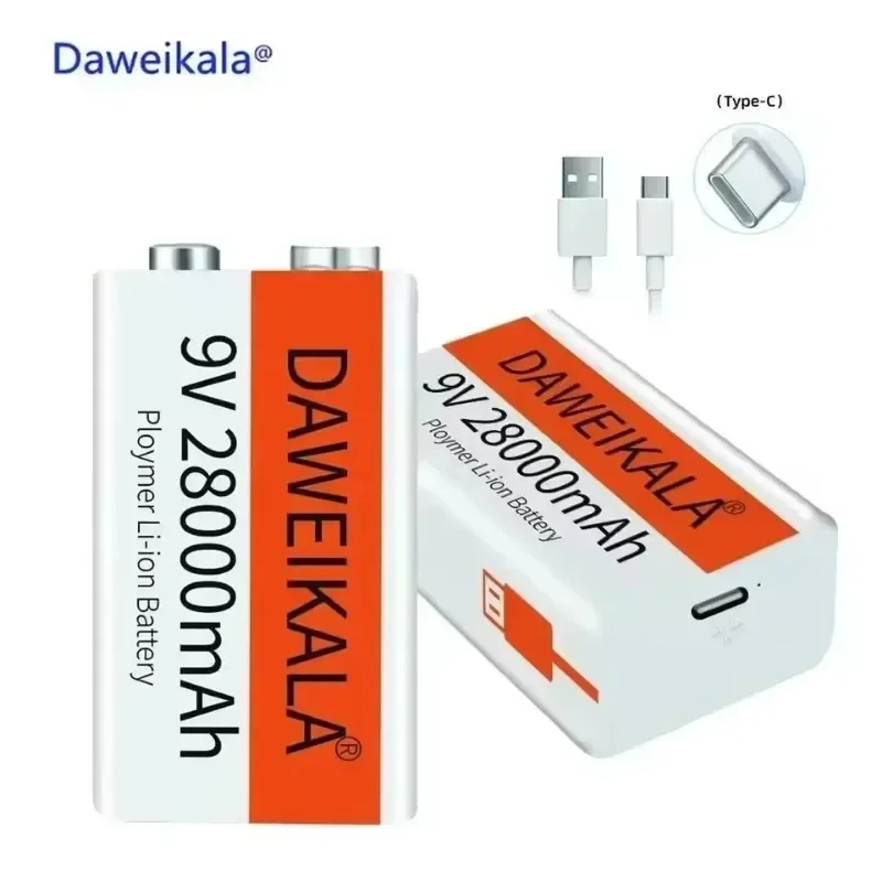 Daweikala 2025 9 فولت 28000 مللي أمبير بطارية ليثيوم أيون قابلة للشحن مايكرو USB بطاريات 9 فولت ليثيوم أيون لعبة ميكروفون متعدد التحكم عن بعد