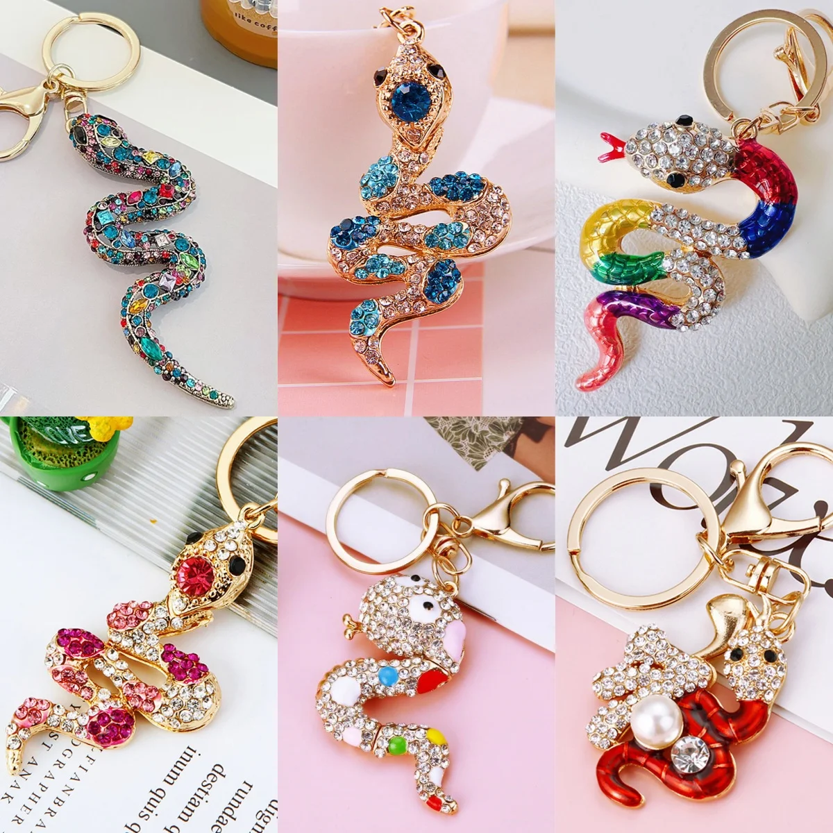 2025 Creative Retro Chinese Zodiac Diamond Snake Car Pendant Colorful Snake Keychain Bag Hanging Decoration Small Party Gift