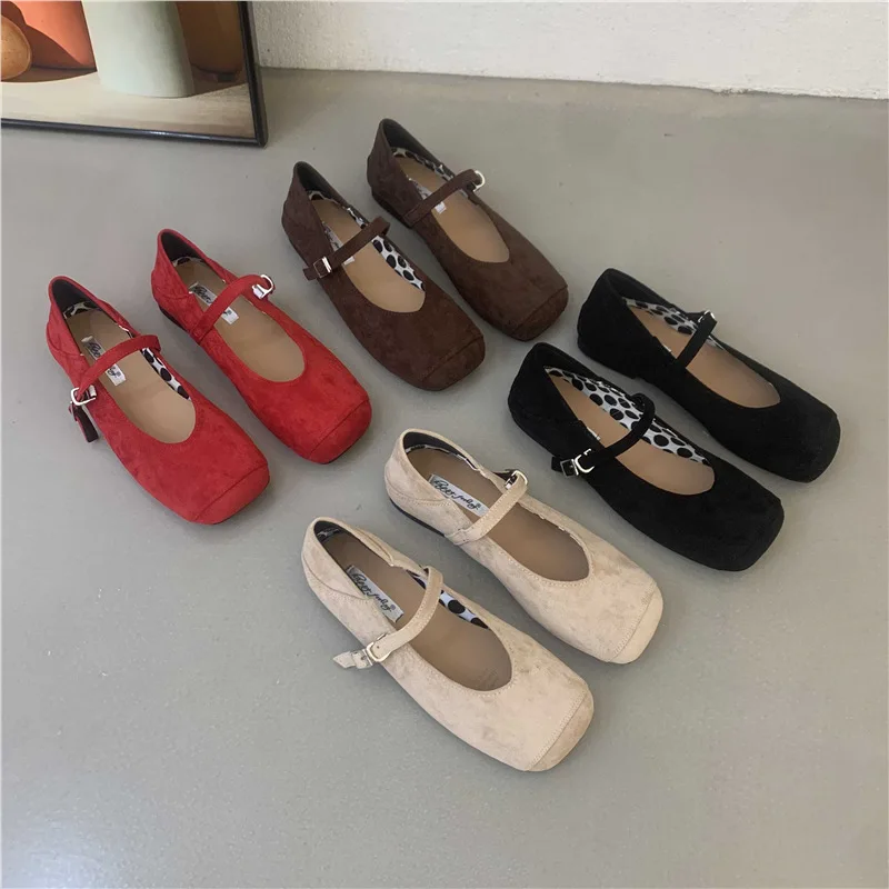 

Casual Woman Shoe Female Footwear Round Toe Ballet Flats Autumn Dress Grandma New Retro Ballerinas Fall Solid Fabric Rubber Buck