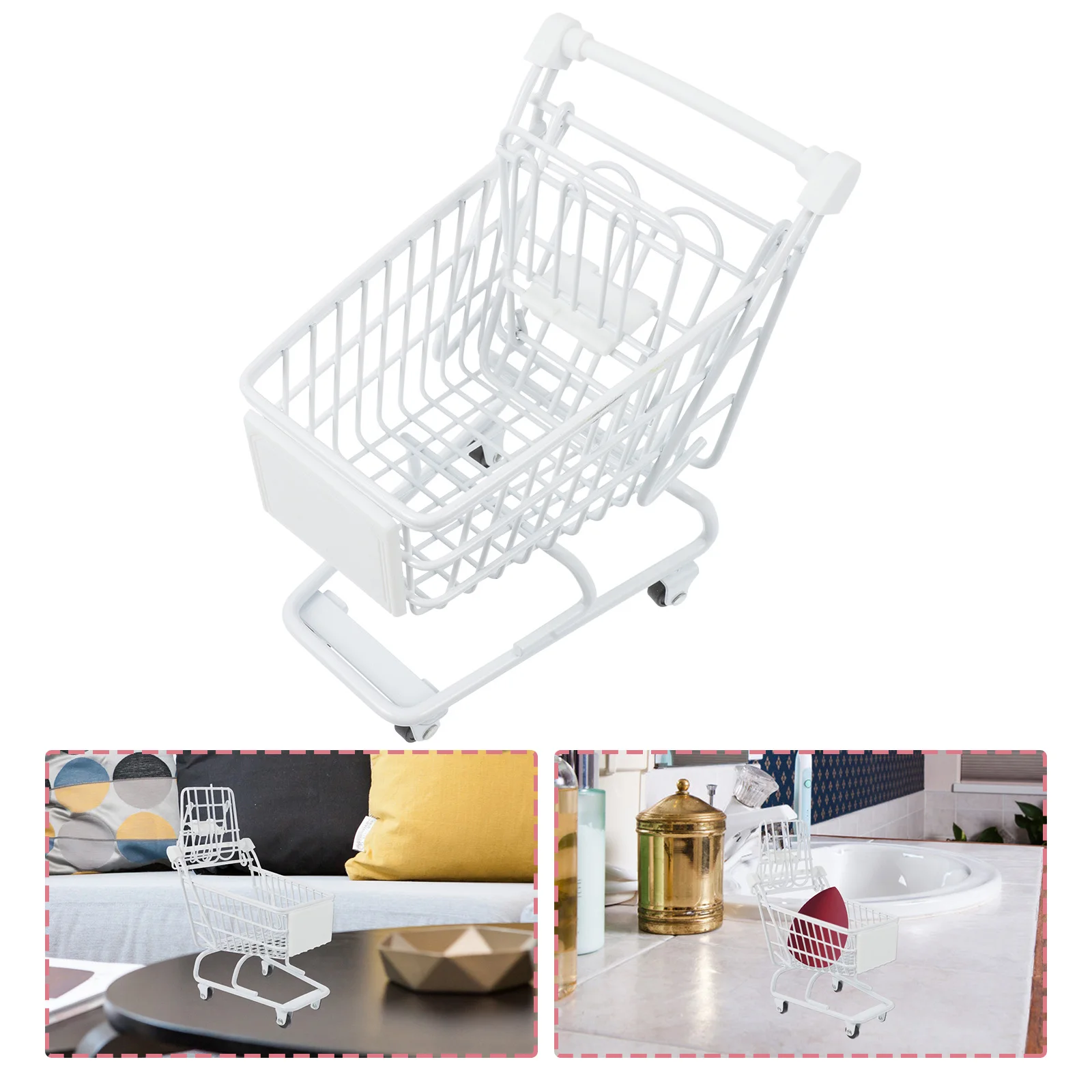 

1pc Cute Shopping Cart For Kids Iron Plastic Desktop Decor Storage Holder Bright Playtime Organizer Mini Metal