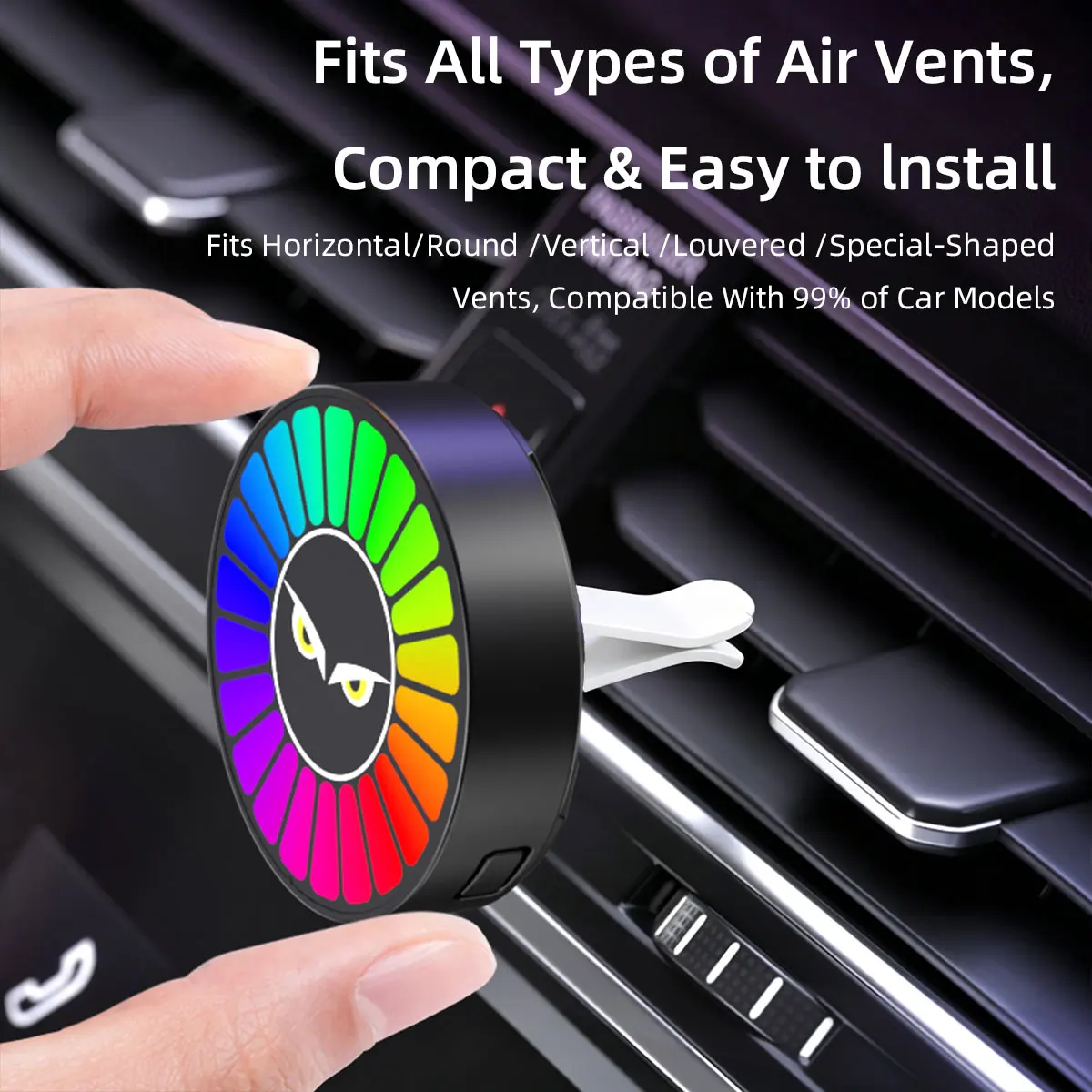 Car Interior Air Fresher Devil Eyes Music Rhythm Lights Interior Air Outlet Aromatherapy LED Atmosphere Light Round Pickup Lamp