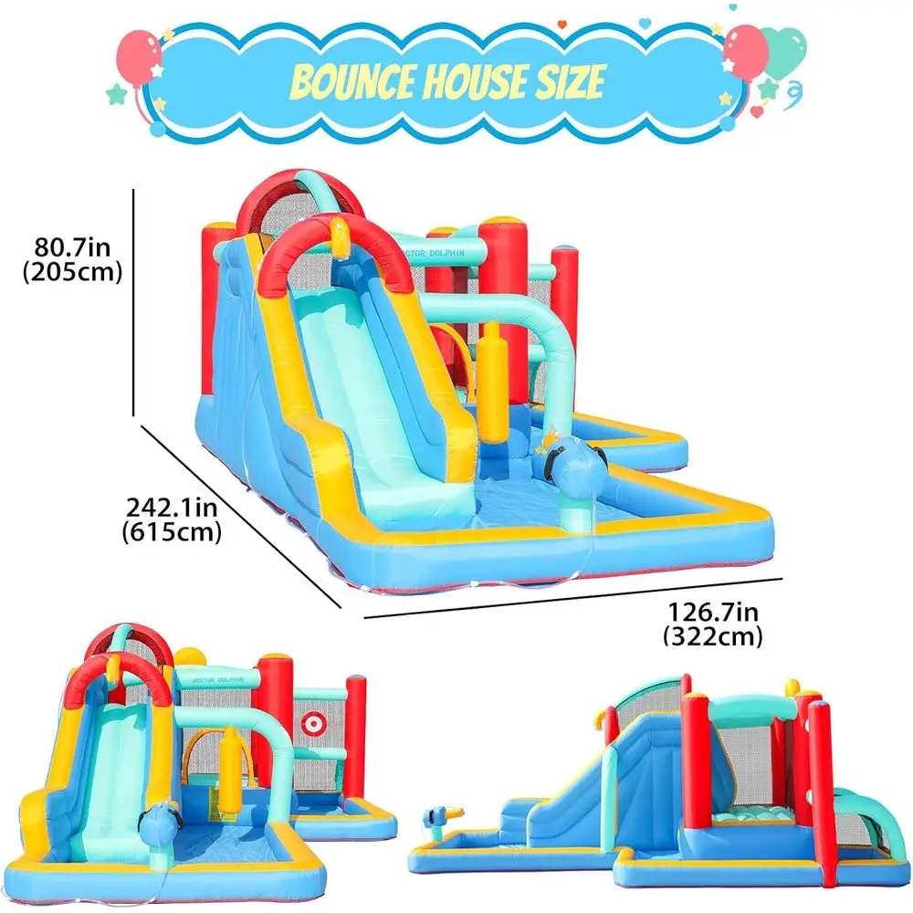 Scivoli d'acqua Iatable per bambini, casa per rimbalzo d'acqua, scivolo d'acqua per bambini gonfiabili per cortile, parco acquatico all'aperto per