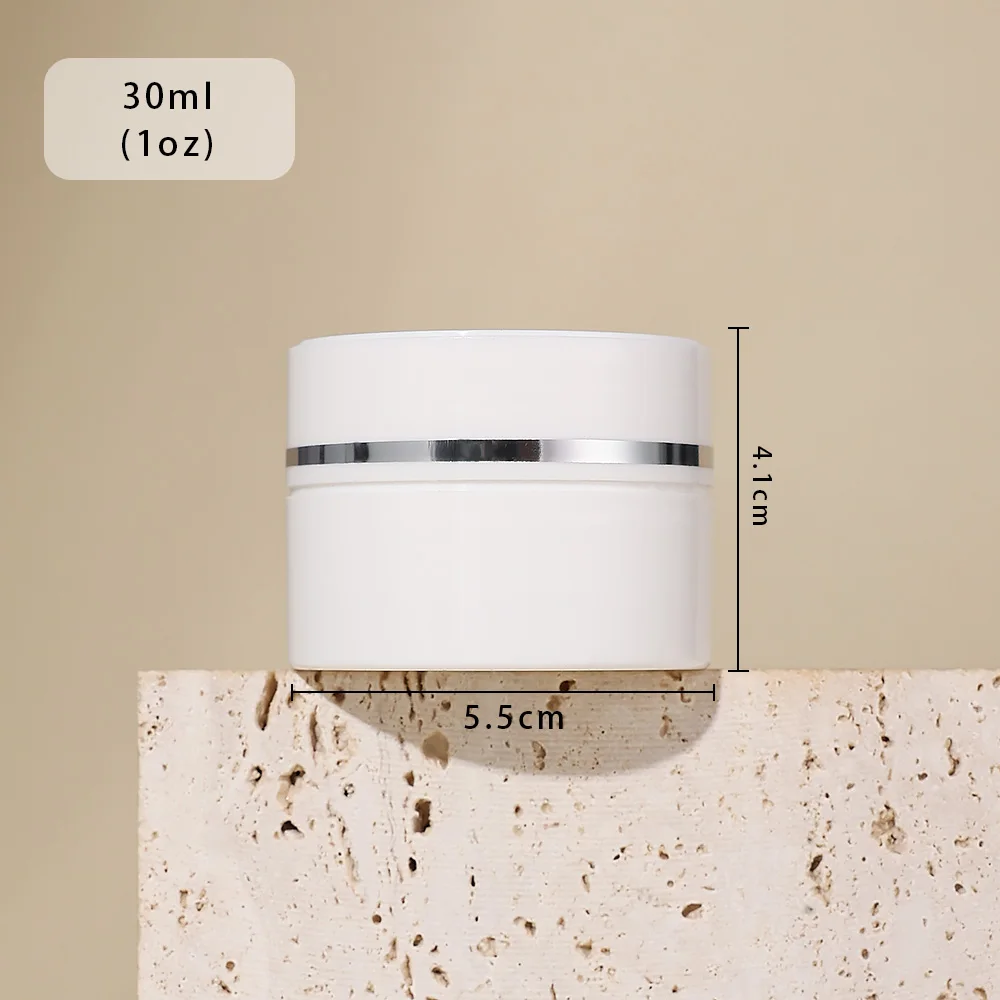 Pots en plastique cylindriques blancs 30g, 10 pièces, avec bords argentés, conteneurs vides pour crèmes, lotions et gels pour les yeux, parfaits pour les voyages quotidiens