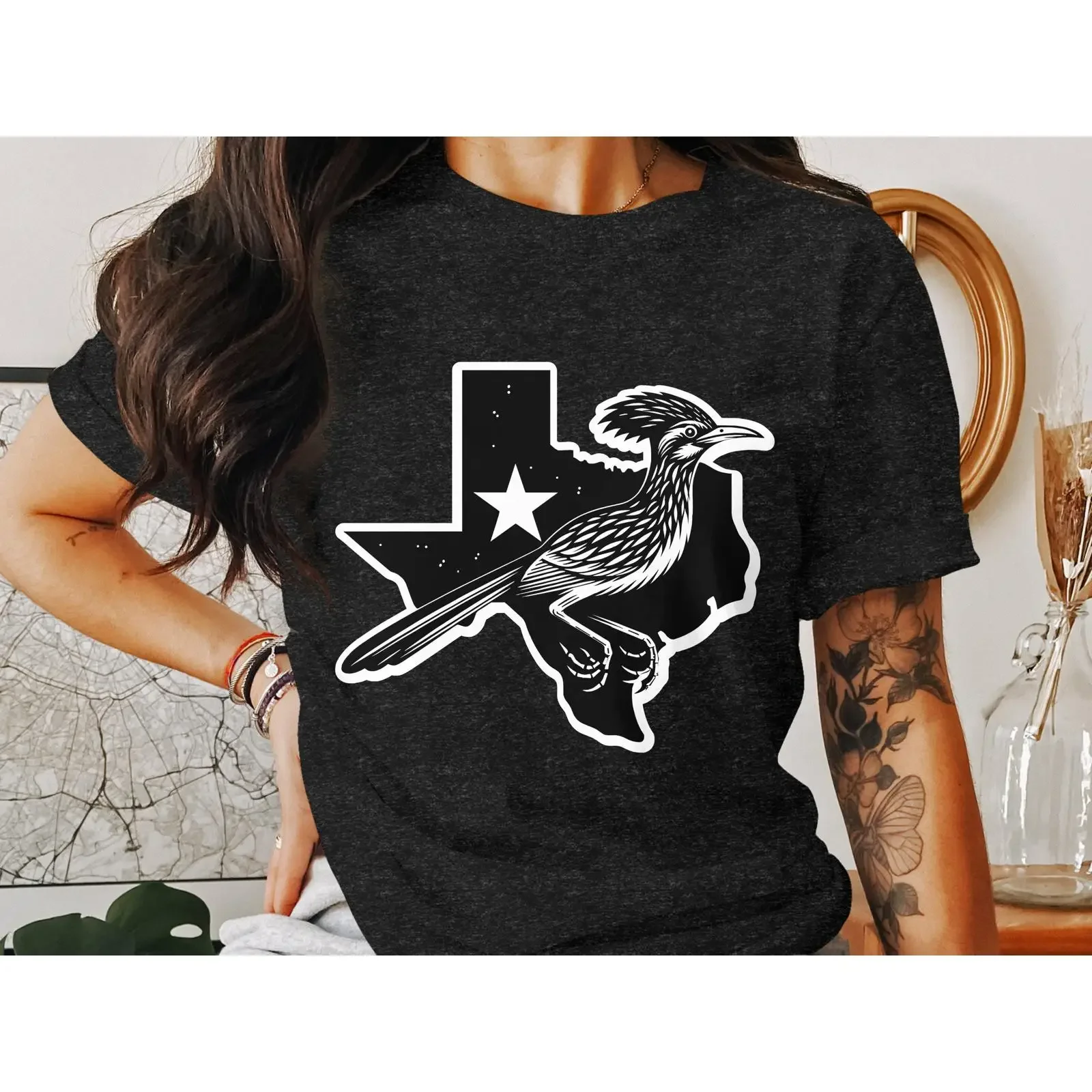 Texas Roadrunner T Shirt Bird  vintage Washed Versatile Stretched graphic Unisex designer clothes Slightly Breathable Soft