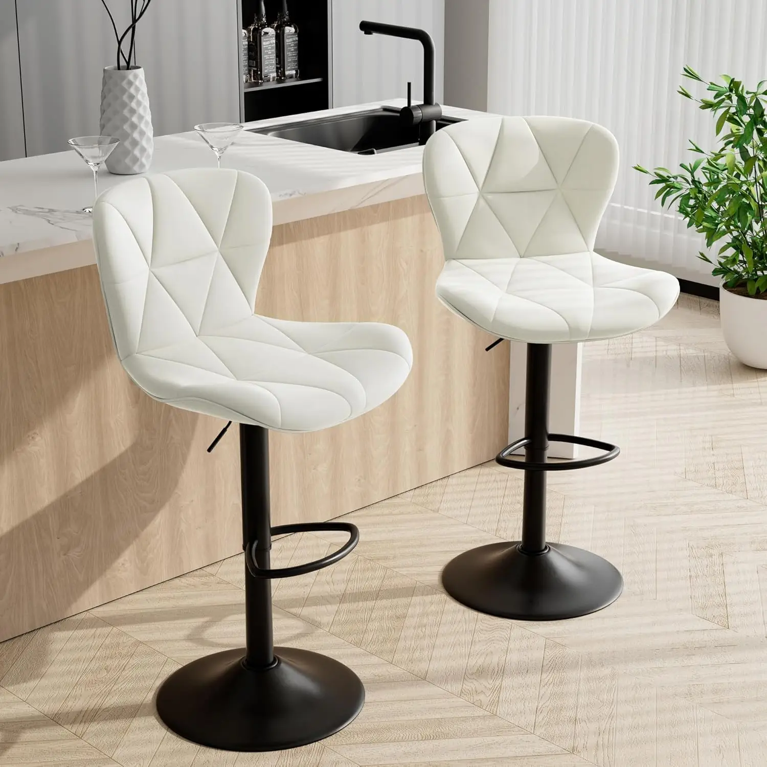 

Bar Stools Set Of 2,Adjustable Swivel Barstools,Counter Height Barstools With Backs Faux Leather Kitchen Island Bar Chair,