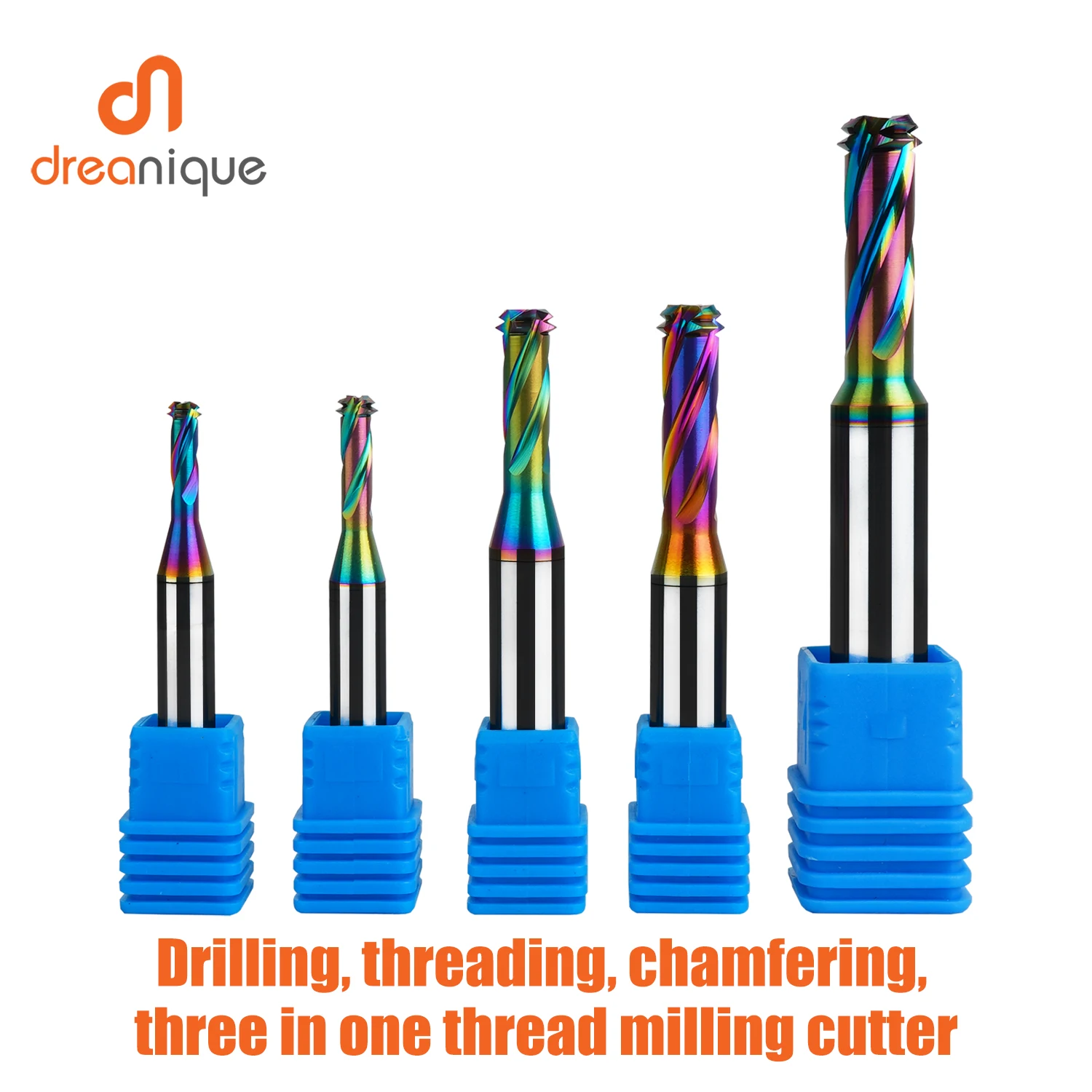 Dreanique 1 ชิ้น ISO คาร์ไบด์ Threading End Mill เมตริก 60 องศา M1.6-M12 Threading Milling Cutter, 3 in 1, สําหรับอลูมิเนียมทองแดง