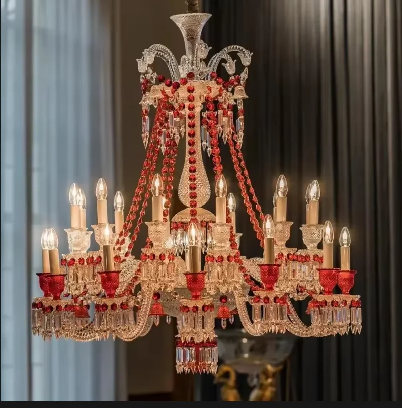 Modern Crystal Chandelier Clear Red Color D65cm H72cm Candle Lamp Living Room Bedroom Dining K9 Light  Lighting Fixture