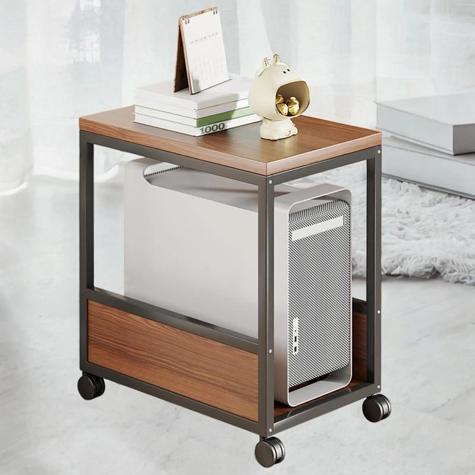 2 Tier PC Tower Stand Computer Host Stand with Wheels Movable Host Rack for PC Tower, Printer, Home Office Movable CPU Stand