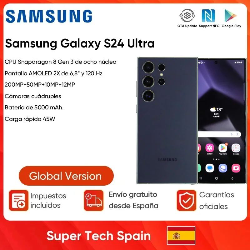 Samsung-Smartphone Galaxy S24 Ultra 5G AI, Snapdragon 8, Isabel 3, 100% ", 6.8Hz, écran AMOLED 2X,