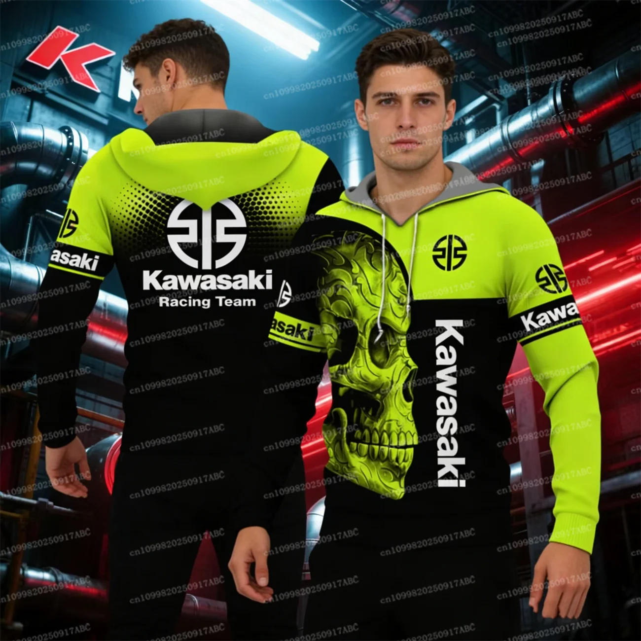 

(Kawasaki) Толстовка Kawasaki Y2K для верховой езды, мужская толстовка с капюшоном для снегохода, осенне-зимняя спортивная мужская толстовка с 3d принтом, мотоциклетная женская толстовка