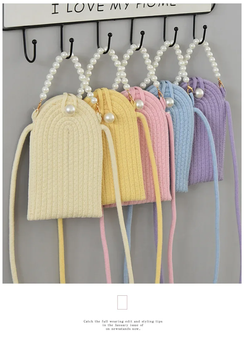 Mini Bolso de Viaje Personalizado para Mujer, Bolso Bandolera de Verano Tejido con Perlas DIY, Forro de Fibra de Poliéster y Algodón