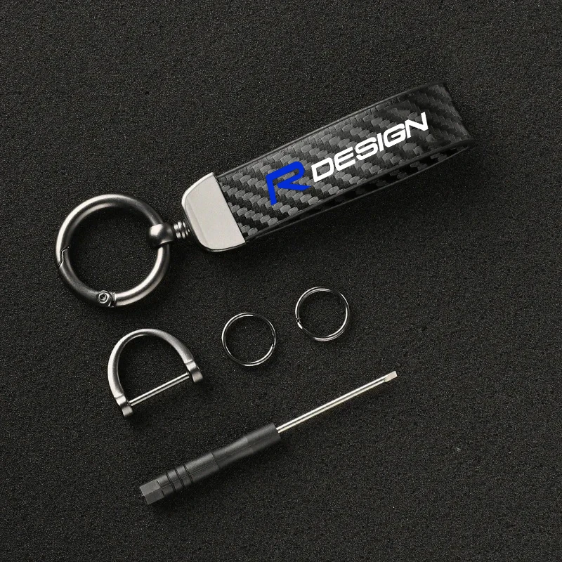 سيارة ألياف الكربون نمط المفاتيح ستوكات الجلود مفتاح سلسلة لفولفو R تصميم XC90 S60 CX60 V70 XC70 V60 V90