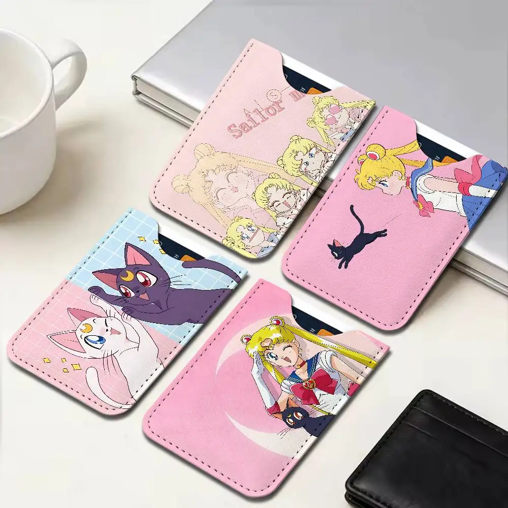 ANIME S-SAILOR-MOON Ultra-Thin Mini Leather Card Holder Wallets for Men Women Lightweight Soft Genuine Leather Credit Card