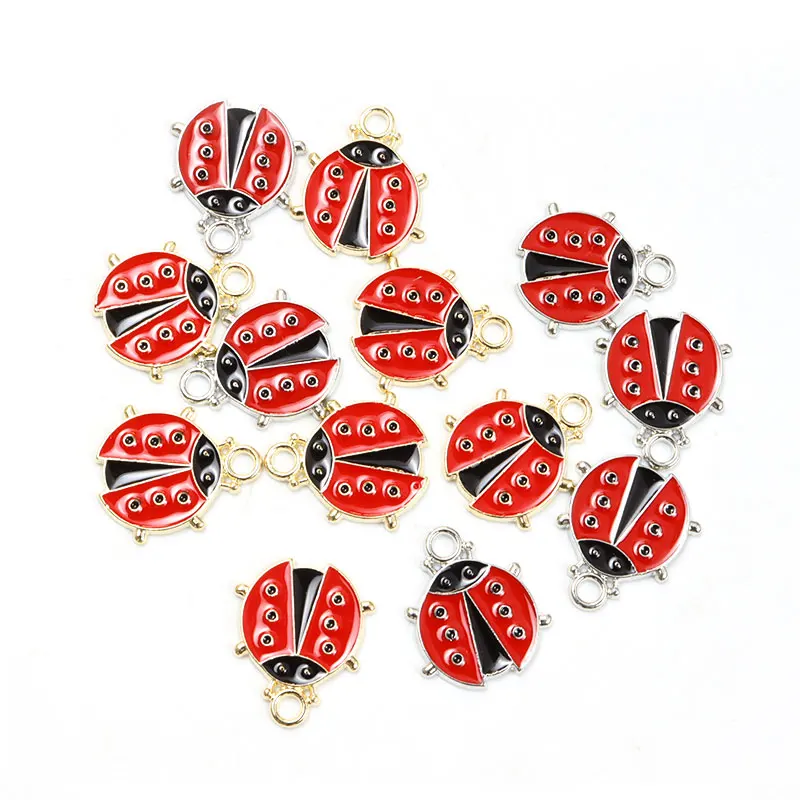 Red Ladybug Enamel Charms 10pcs DIY Ornaments Accessories Necklace Earrings Keychain Cute Insect Drip Oil Alloy Pendants