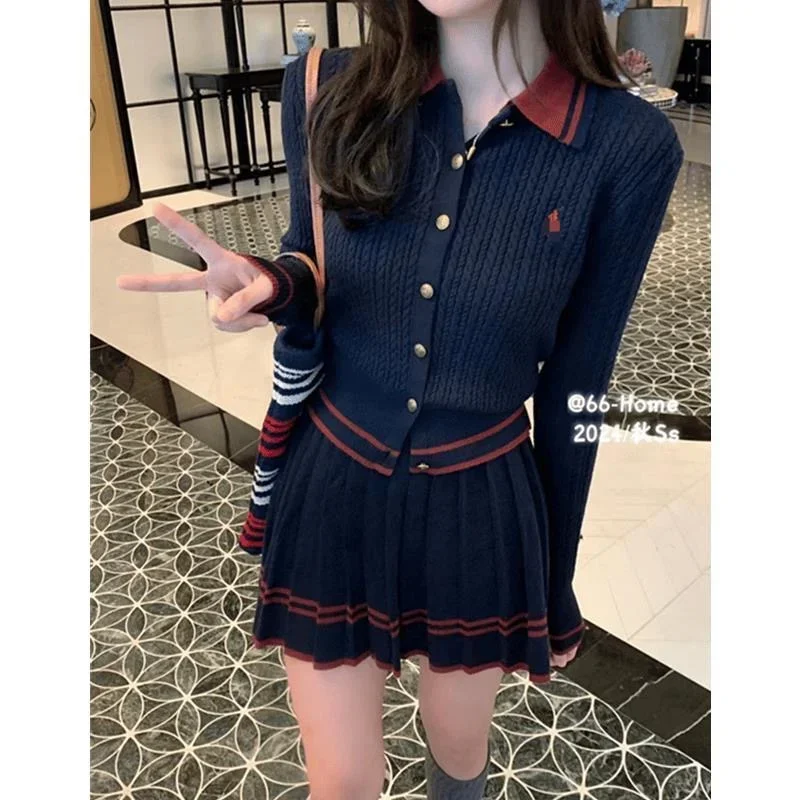 

Autumn Golf Wear Women 2024 New High Quality Golf Suits Mini Skirt +Knit Polo Shirt Women Golf Clothes Authentic Golf Sweater