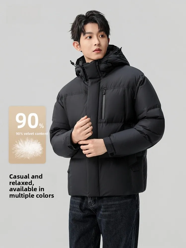 

Новая мужская модная повседневная куртка-пуховик Snowy Flight 2026 весна с капюшоном, универсальная, из полиэфирного волокна, с наполнителем из пуха