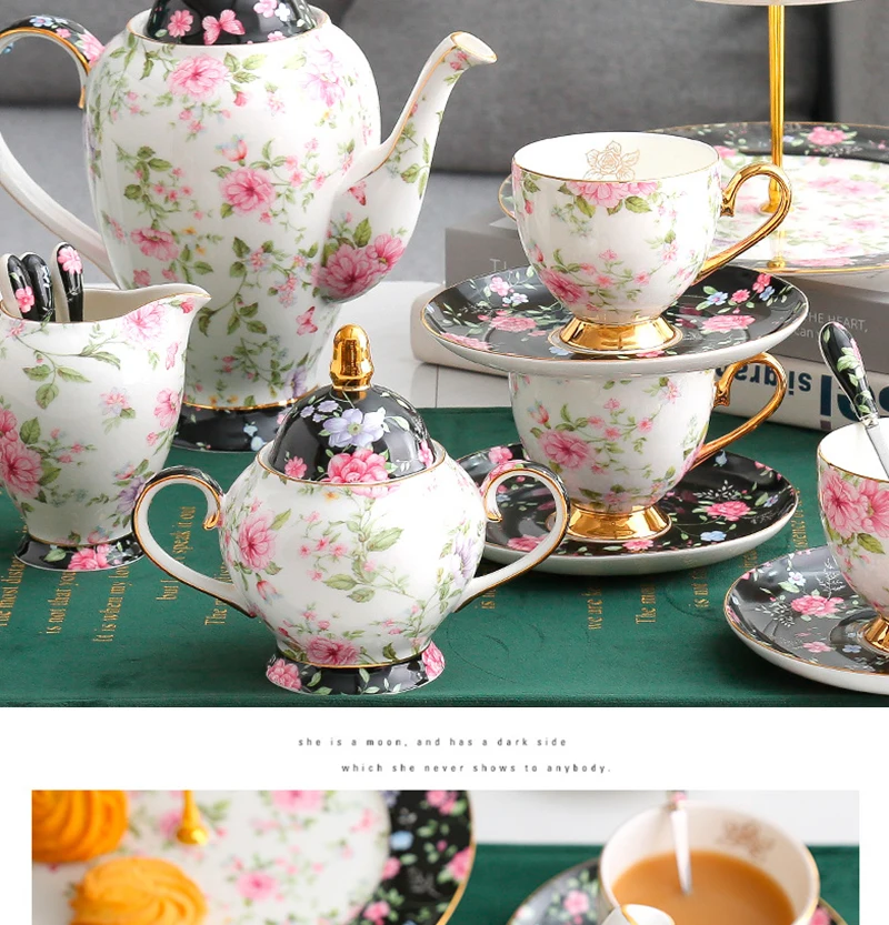 Broken flower bone china coffee cup with large pot cup saucer spoon afternoon camellia tea set gift box set