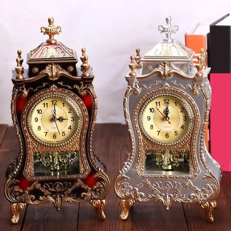   Traditional Antique Tabletop Clock 12 Different Melodies Precise Hourly Reminder Carvings Pendulum Mantels Clock Gift