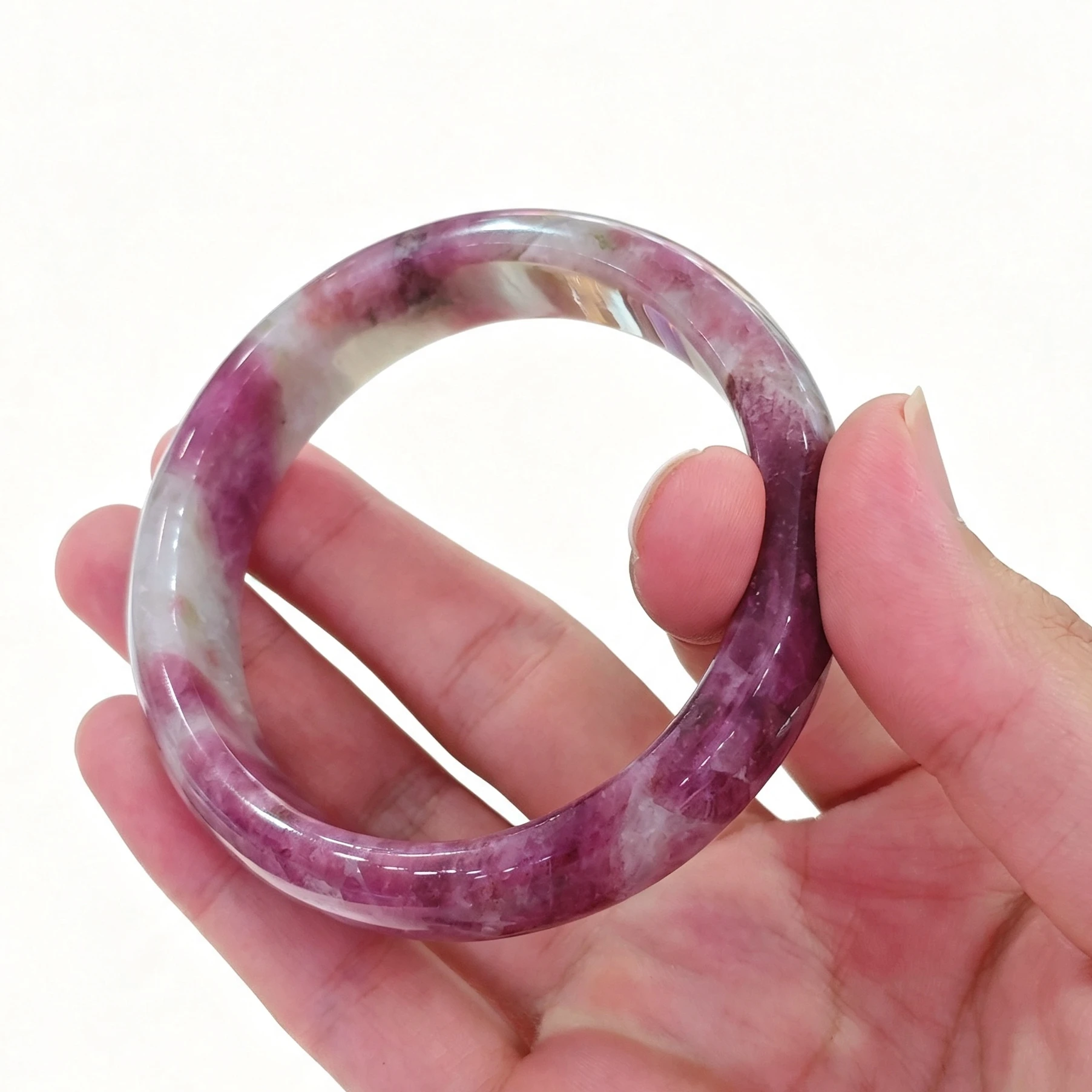 Natural Plum Blossom Tourmaline Bangle Bracelet Pink Floral Pattern Gemstone Bangle Smooth Crystal Jewelry Gift Women