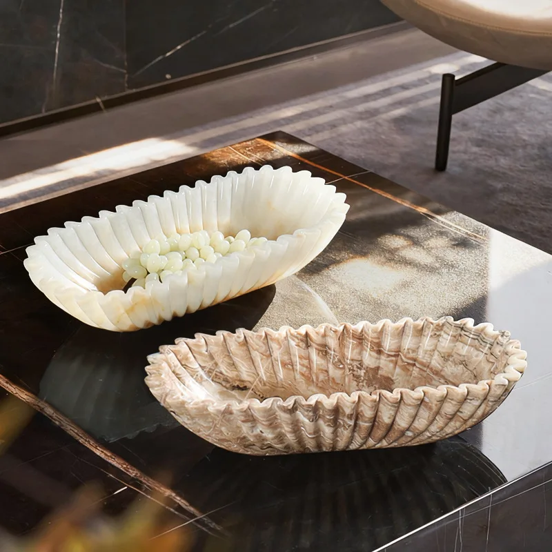 Vento natural mármore artesanal escultura placa de frutas modelo sala estar entrada homestay armazenamento decorativo prato frutas