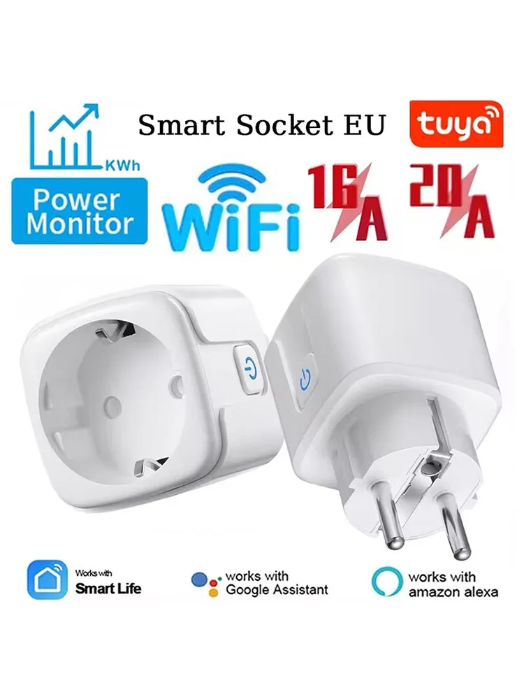 Tuya WiFi Smart Plug 16A/20A EU Smart Socket z funkcją monitorowania czasu zasilania Smart Life APP Sterowanie głosowe przez Alexa Google — zdjęcie 2