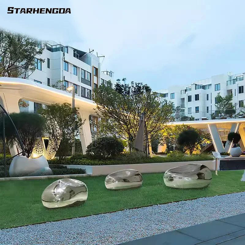 Outdoor stainless steel egg sculpture sales office Garden landscape pieces art hotel goose stone decoration