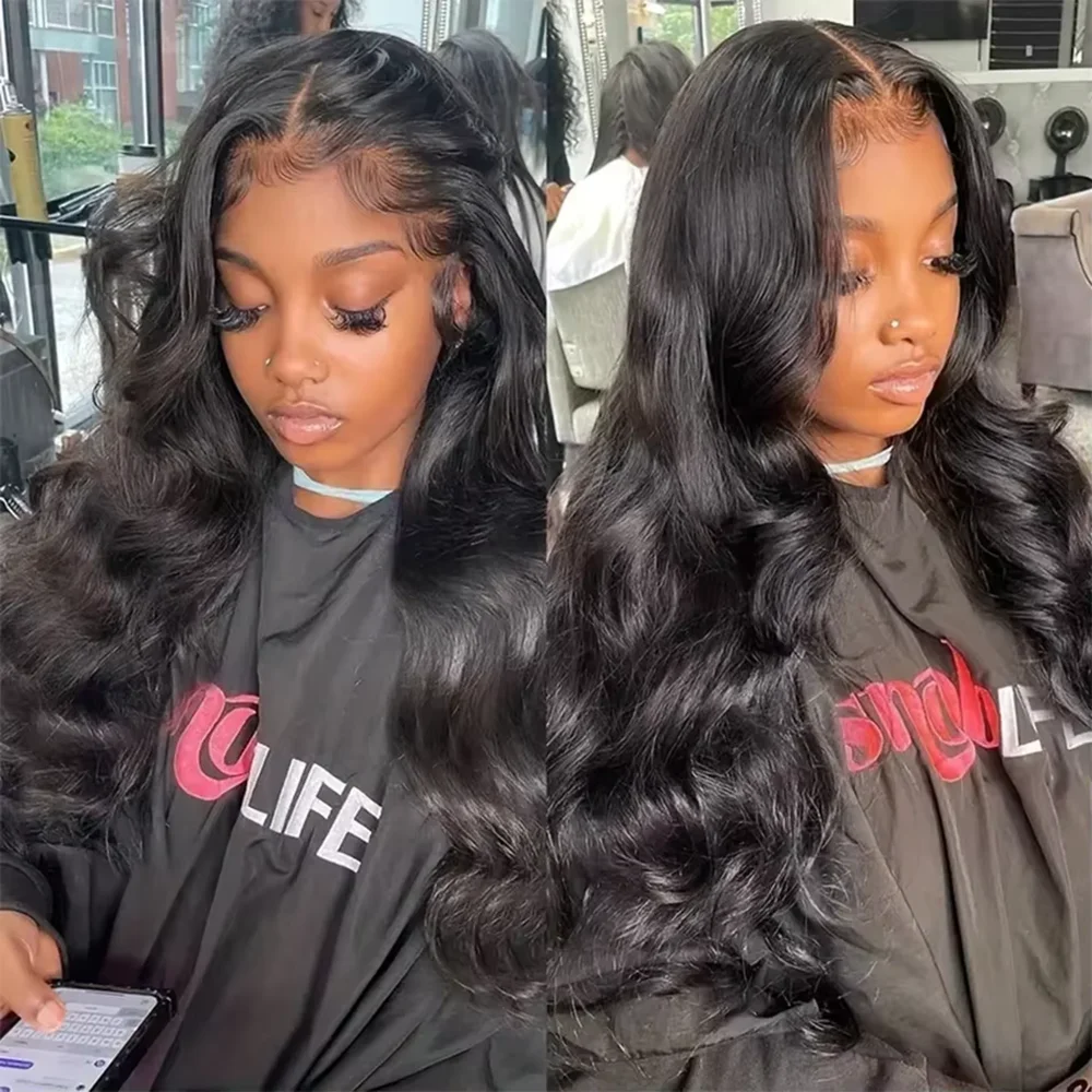 Perruque Lace Front 13x6 Body Wave en Cheveux Humains, Noir Perle, HD Transparent, Pré-épilée, Ondulations Naturelles, avec Cordon de Serrage, Perruque Lace Frontale Complète 13x4 en Cheveux Humains pour Femmes Noires