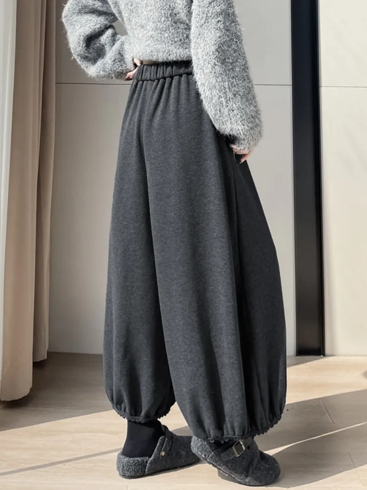 Thiened Fce pantalones de pierna ancha de cintura alta para mujer Otoño Invierno diseño sensación encaje tubo recto Casual nueve pantalones tipo farol