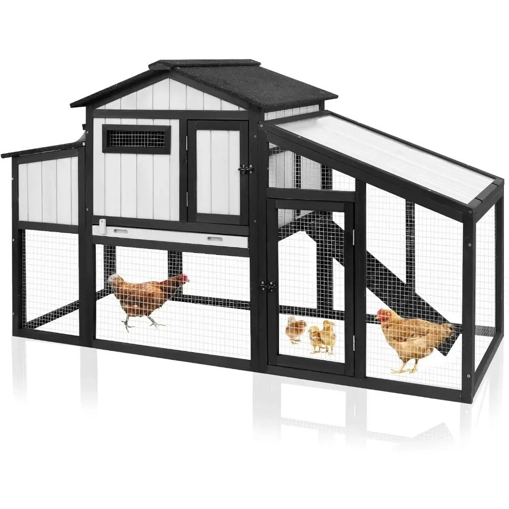 

Customizable 65.3" Long Chicken Coop and Hen House for 1-2 , Comes with Nesting Boxes, Trays, Perches, Combinable, Black