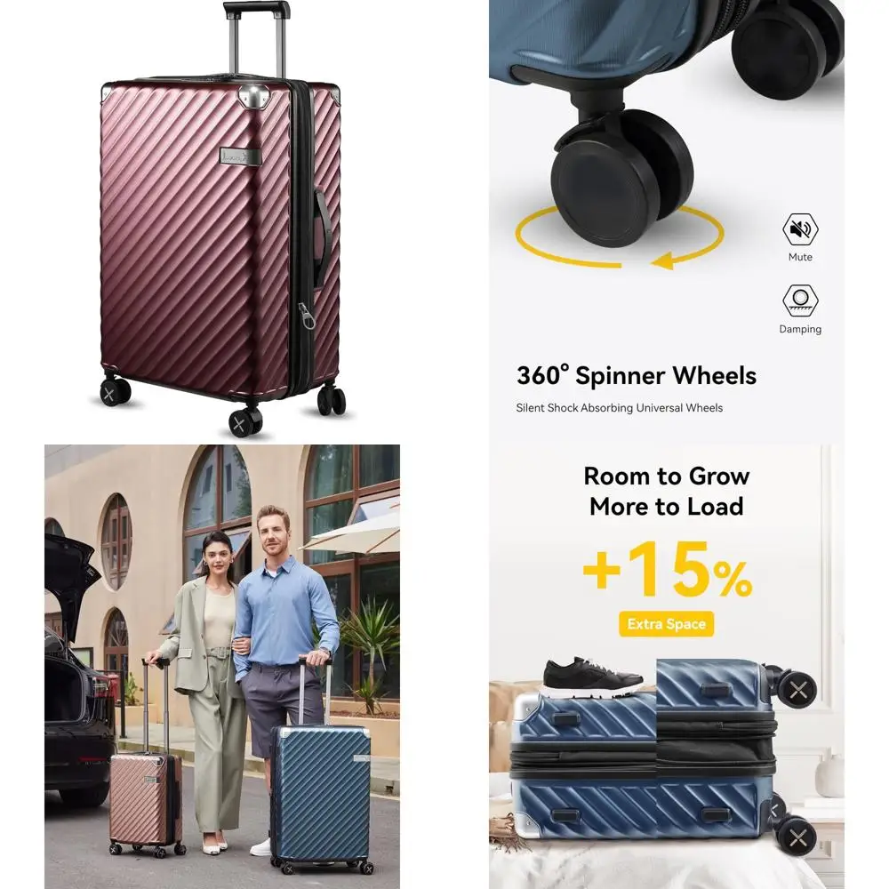 Expandable Hard Shell Spinner Luggage, 28 Inch Polycarbonate Suitcase for Checked Large Travel, Cherry Color Long-Lasting Durabl