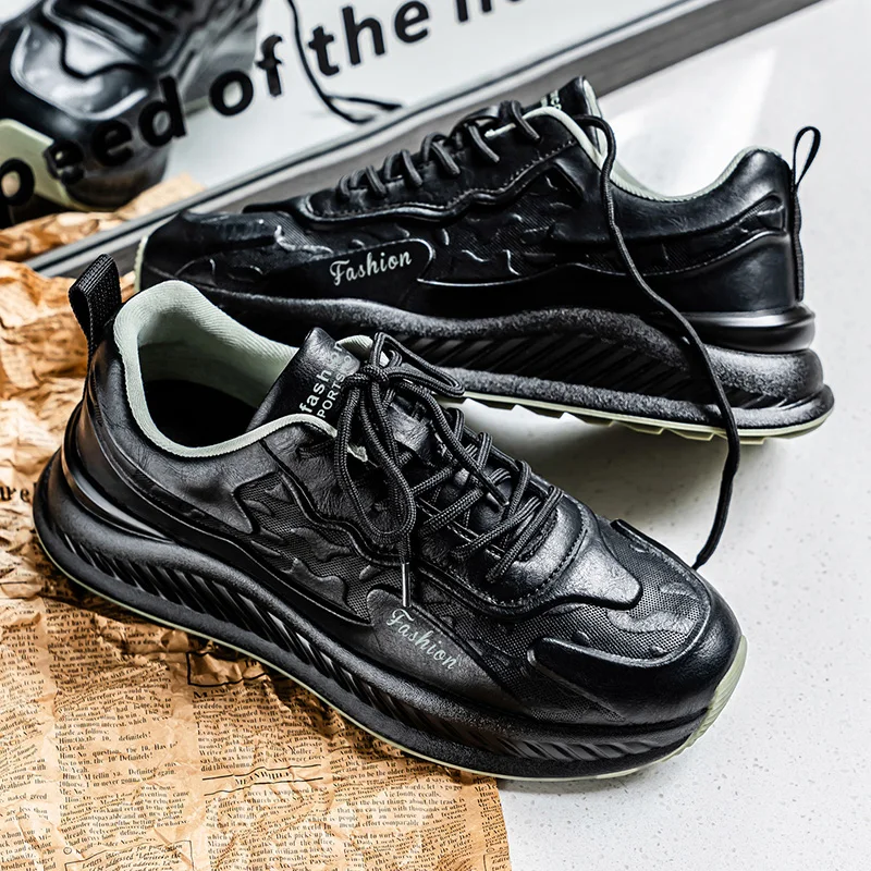 

Low-top Versatile Leather-textured Fashionable Four-season Large-sized Soft-soled Lightweight and Casual Men's Sports Sneakers