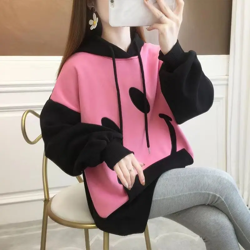 Fashion Spliced Pockets Embroidery Hoodies Sweatshirts Female Clothing 2023 Winter Loose Korean Tops Casual Warm Sweatshirts