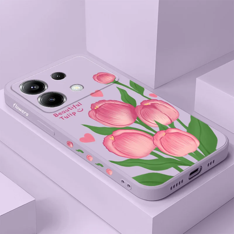 Coral Tulip Phone Case For Xiaomi Poco X6 F6 M6 M5 M5S F5 X5 F4 X4 M4 F3 M3 X3 Pro 4G 5G GT Silicone Cover