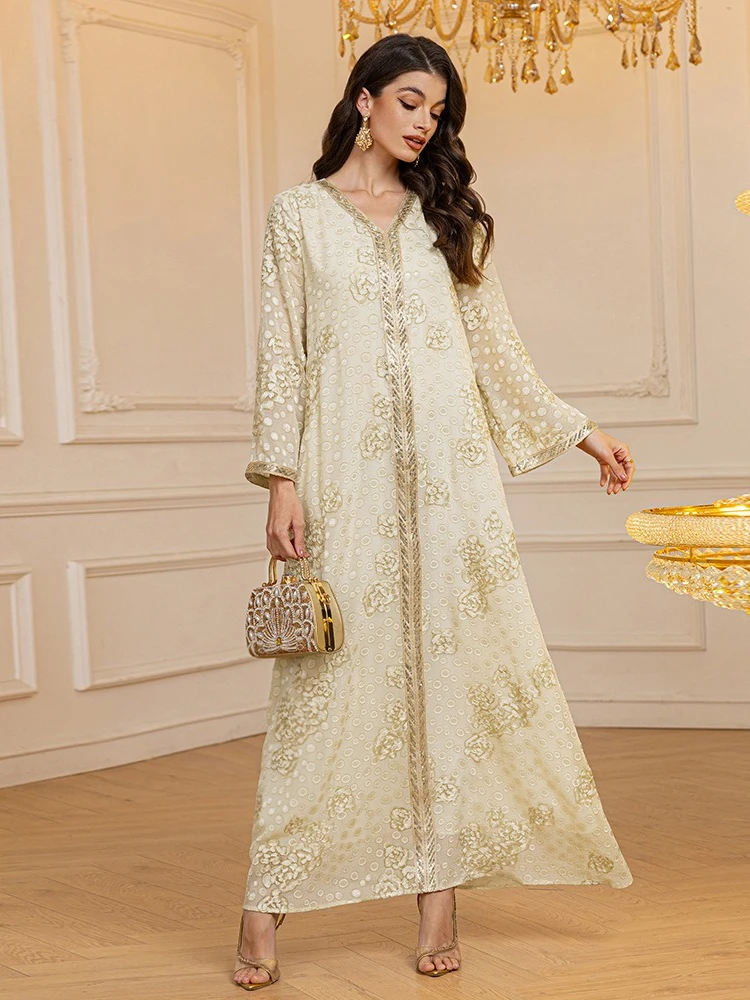 

Eid Women Dress Muslim Abaya Vestidos Largos Party Caftan Chiffon Sequins Jalabiya Ramadan Long Dresses Dubai Arab Robe 2025