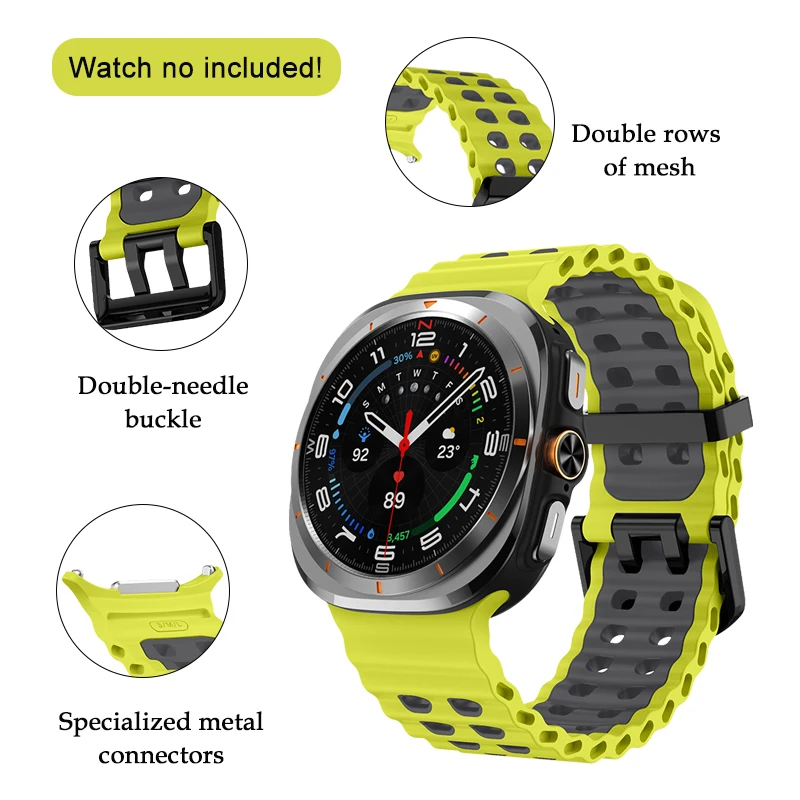 Soft Breathable Strap for Samsung Galaxy Watch Ultra Silicone Wave Double Buckle Watch Strap for Samsung Galaxy Watch Ultra