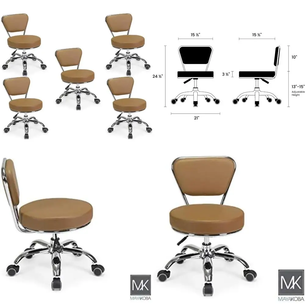 Dayton Juego de taburetes de pedicura de 5 piezas en capuchino, neumáticos y ajustables en altura, ideales para salones de uñas y spas de pedicura