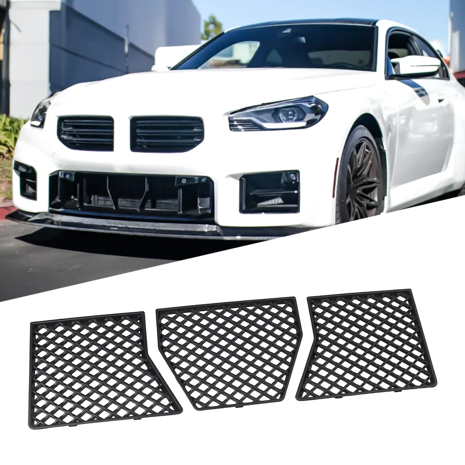 

3pcs Car Front Bumper Center Lower Grille Mesh Guard Replacement Grill Mesh Cover ﻿For BMW-G87 M2 2023-2025