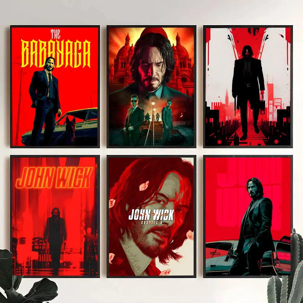Movie J-John Wick Chapter 4 Poster Decorative Wall Art Stickers Mural For Home Living Room Hallway Decor Gift