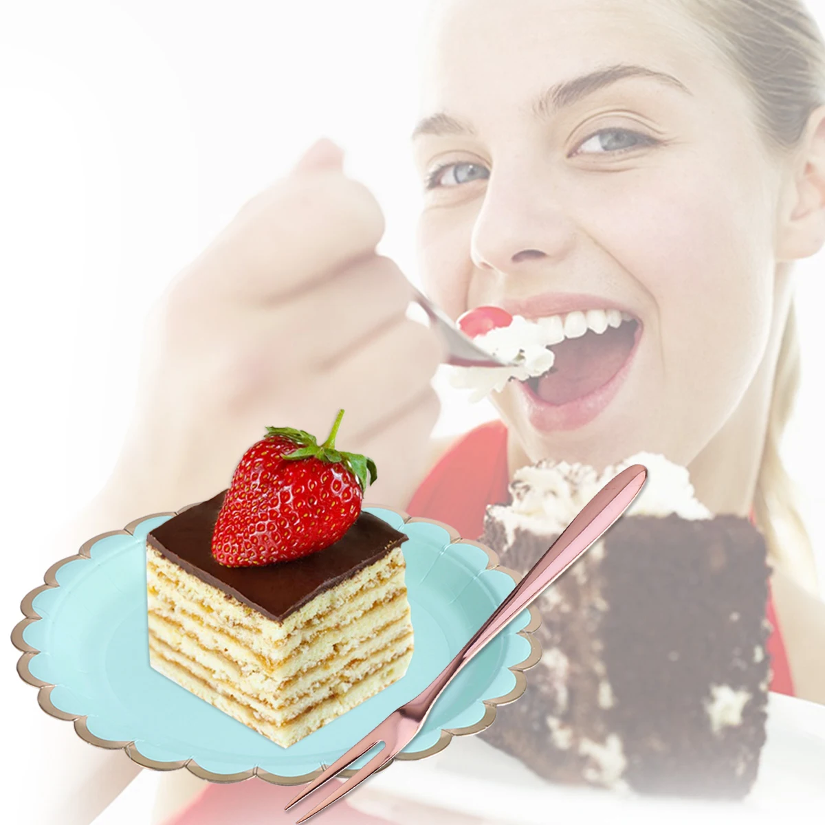 

Stainless Steel Fruit Forks Rose Gold Long Handle Dessert Beefsteak For Camping Travel Picnic Lightweight 304