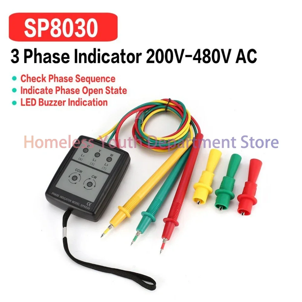 3-Phase AC Phase Meter Portable Phase-sequence Tester Digital Phase-order Indicator Phase Sequence Detector Current Tester