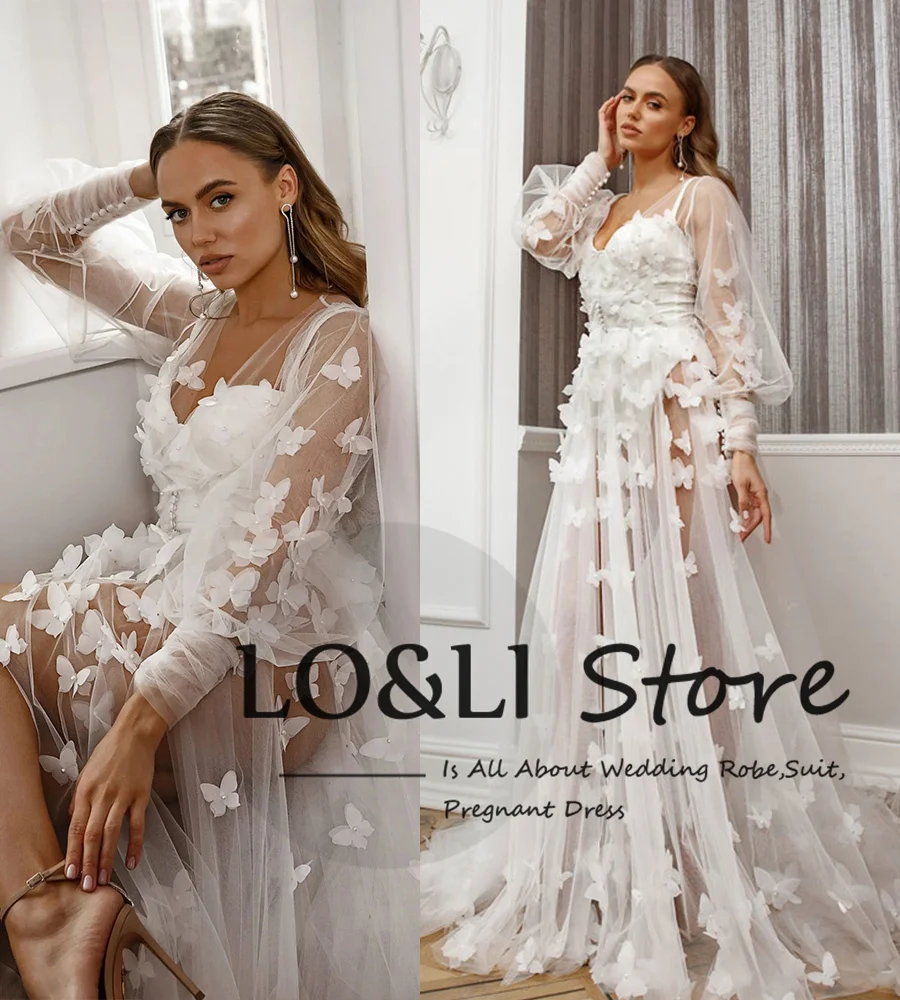 LO&LI Pearl Bridal Robe Wedding Gowns For Women 2023 Bride Luxury Custom Bathrobe Butterfly Floor Length Boudoir Birthday Party