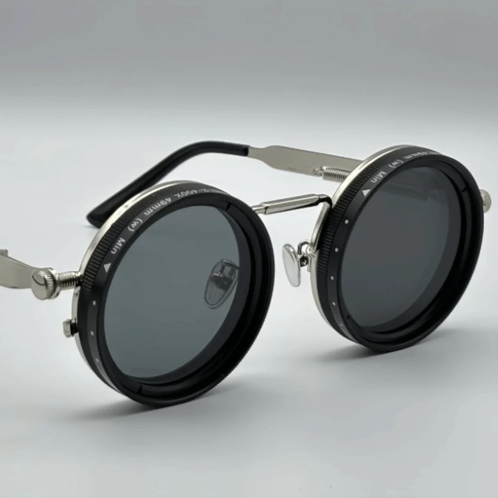 Round Frame Fishing Sunglasses Anti UV Protection Manual Rotating Adjustable Dimming Glasses Metal TAC ND Filter Sunglasses