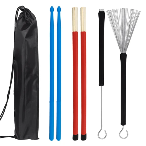 Imagen 1 del producto Juego de baquetas de tambor, 1 par de cepillos de tambor, baquetas de nailon, juegos de baquetas, cepillos y baquetas de bambú, accesorios de percusión